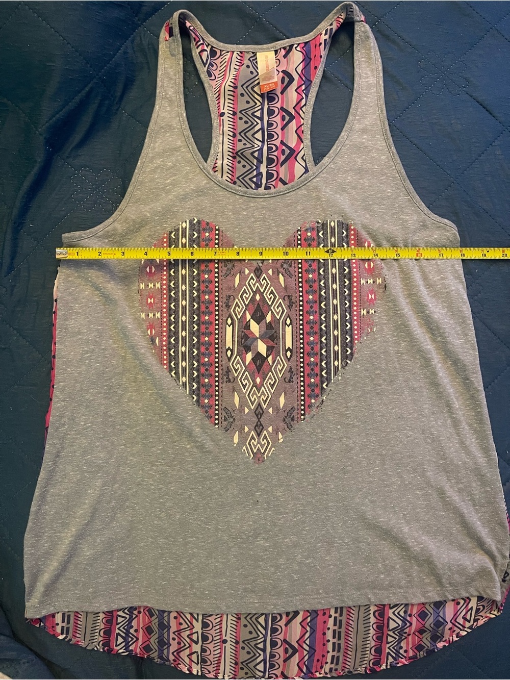 No Boundaries Gray Racerback Tank with Pink and Purple Tribal Heart